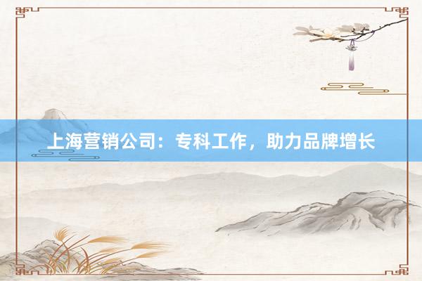 上海营销公司:专科工作,助力品牌增长